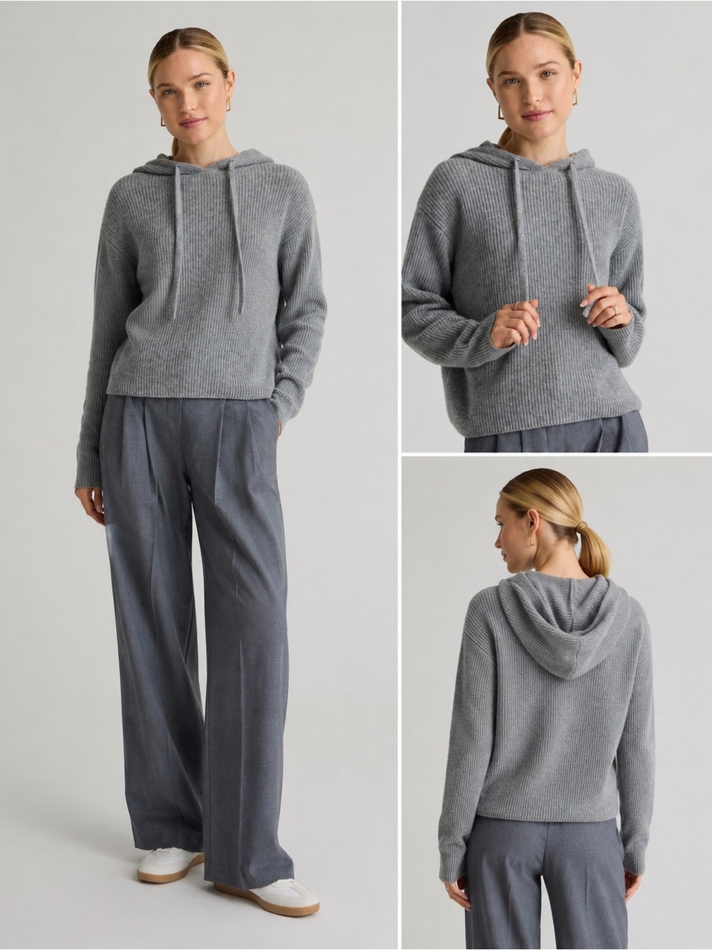 Quince Mongolian Cashmere Fisherman Pullover Hoodie Heather Gray Size Small EUC